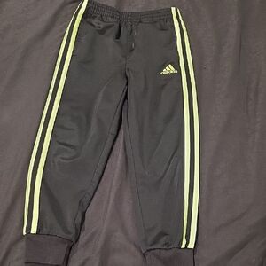 Adidas Kids Black Joggers with Neon Green Stripes